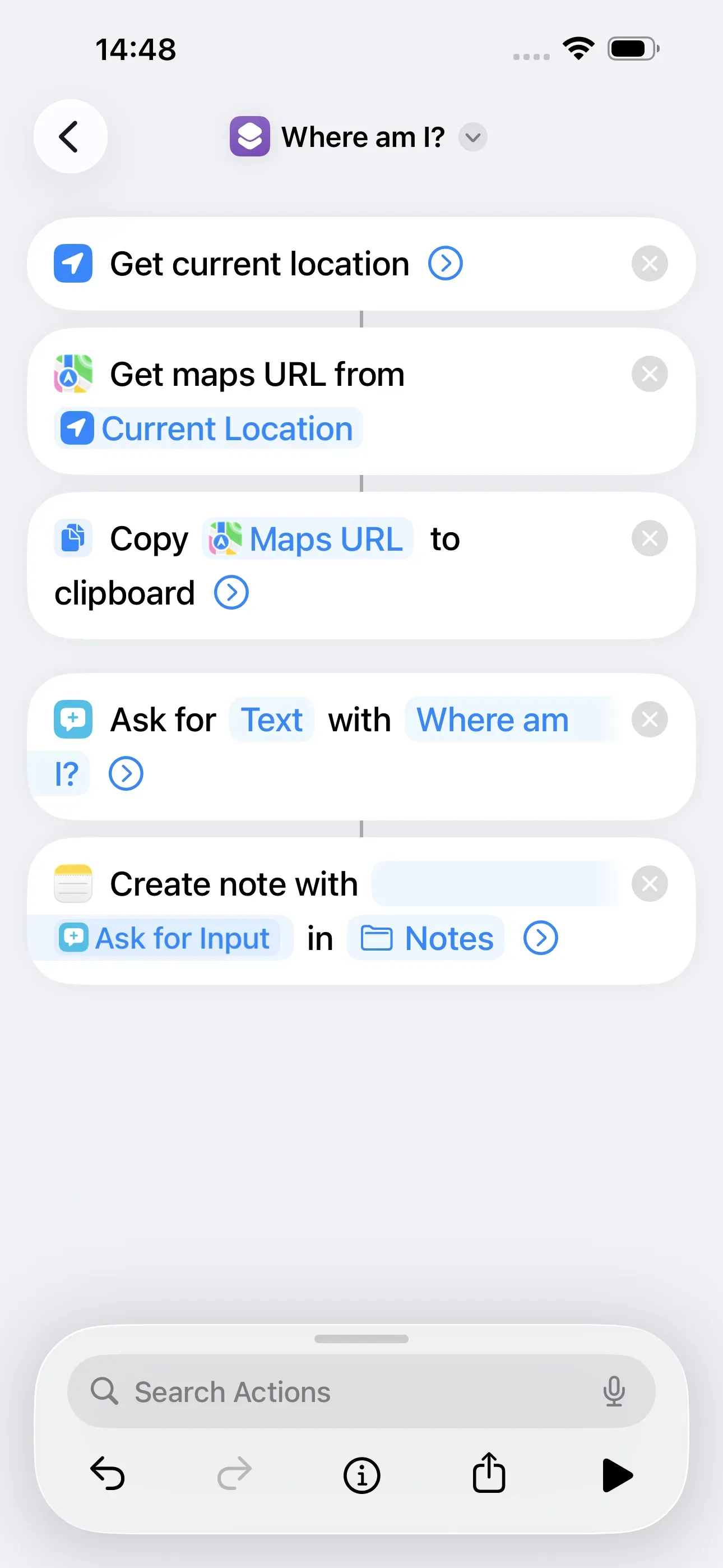 The ‘Contents’ field now says ‘Ask for Input’ and the “Folder” field now says ‘Notes’. 