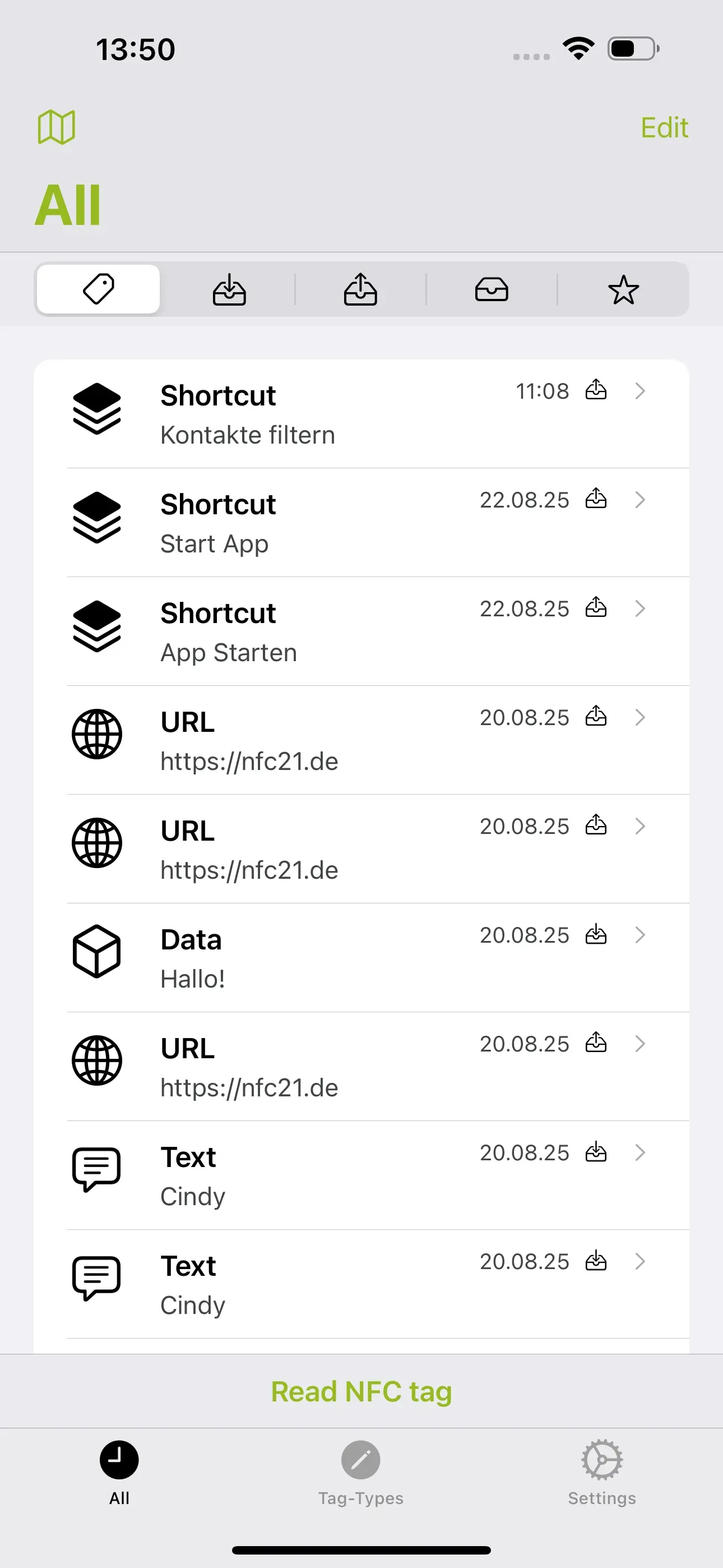 Home screen of the ‘NFC21 Tools’ app.