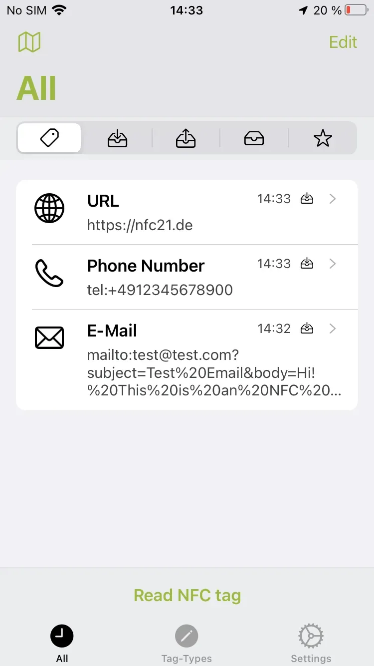 NFC21 Tools provides an overview of all scanned NFC tags.