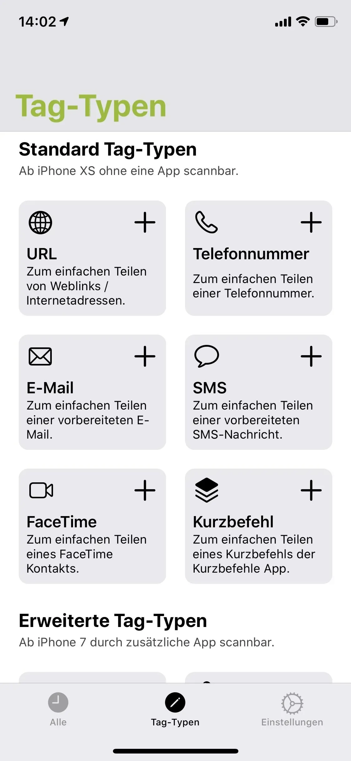 Die Standard Tag-Typen.