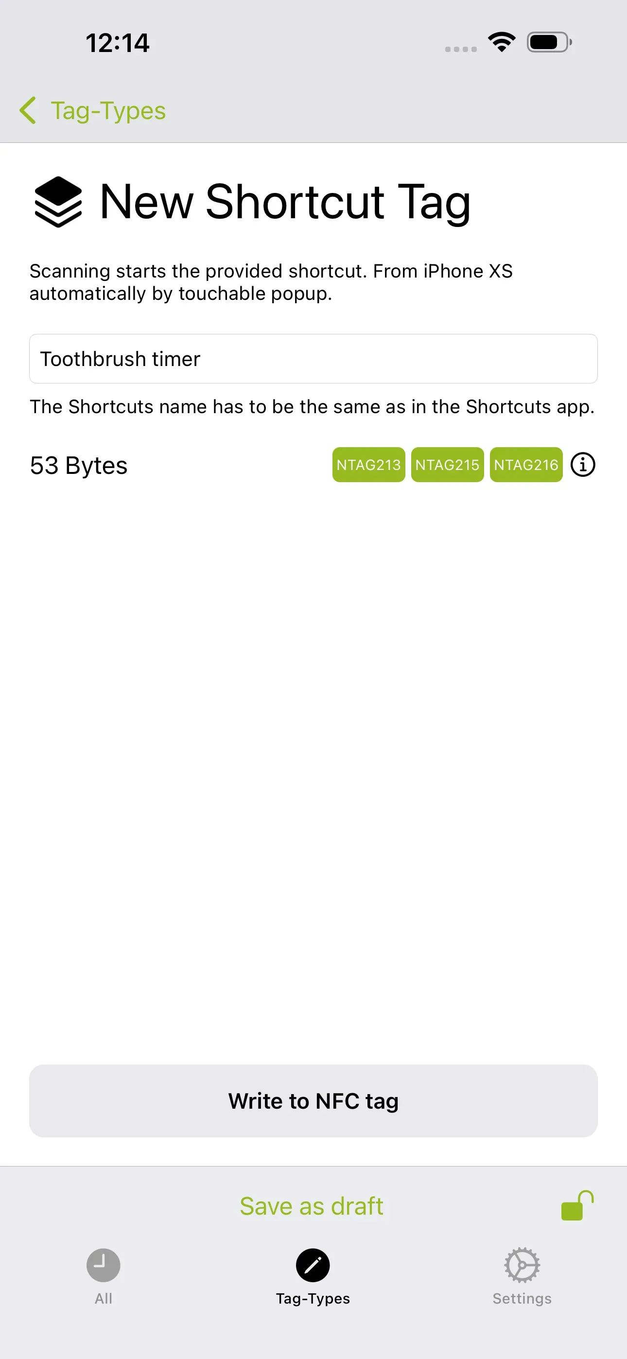 The new shortcut is named ‘Toothbrush timer’.