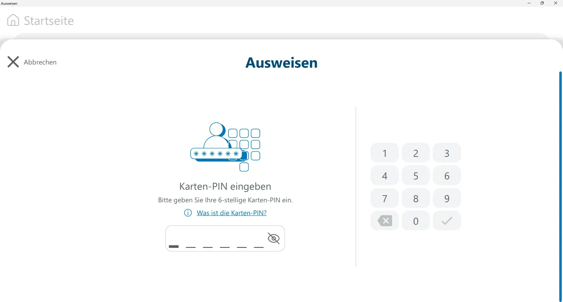 Der Karten-PIN soll eingegeben werden.
