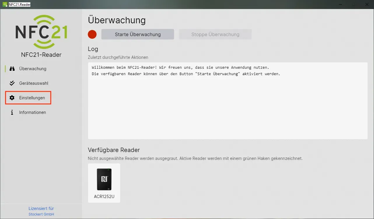 Links im Menü auf